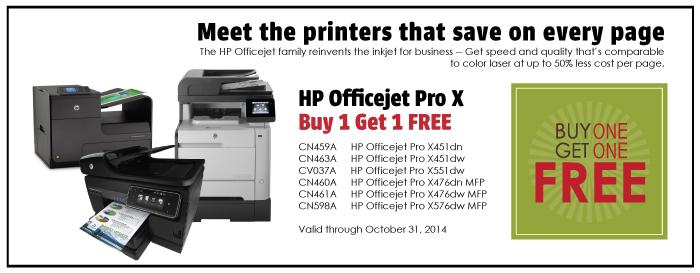 HP Officejet Pro X Printers - Buy One Get One FREE